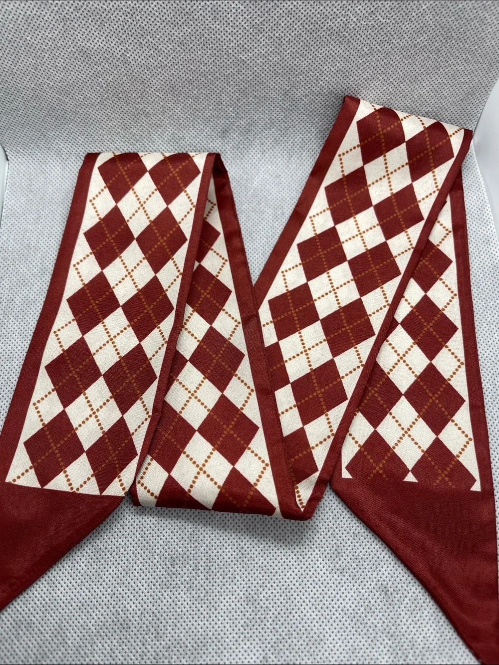 Women's Argyle Scarf Wrap in Burgundy and Cream